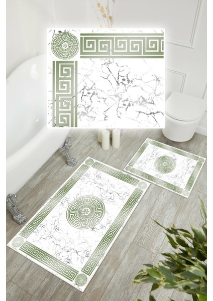 Dijital Baskı Mermer Desenli Kaymaz Taban 2li Set Klozet Takımı (50x60cm-60x100cm) modelleri