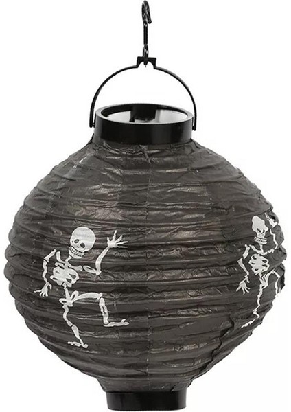 Halloween 20 cm LED Işıklı Iskelet Desenli Siyah Renk Kağıt Japon Feneri fiyatları
