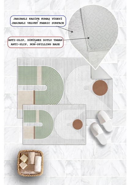 Dijital Baskı Modern Desenli Kaymaz Taban 2li Set Banyo Paspası Klozet Takımı (50x60cm-60x100cm) fiyatları