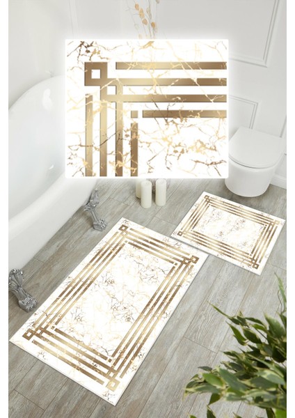 Dijital Baskı Mermer Desenli Kaymaz Taban 2li Set Banyo Paspası Klozet Takımı (50x60cm-60x100cm) fiyatları