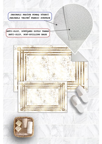 Dijital Baskı Mermer Desenli Kaymaz Taban 2li Set Banyo Paspası Klozet Takımı (50x60cm-60x100cm) modelleri