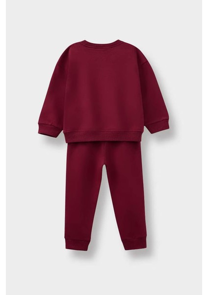 Kız Bebek 2'li Takım İçi Yumuşak Tüylü Baskılı Sweatshirt Eşofman Altı fırsatları