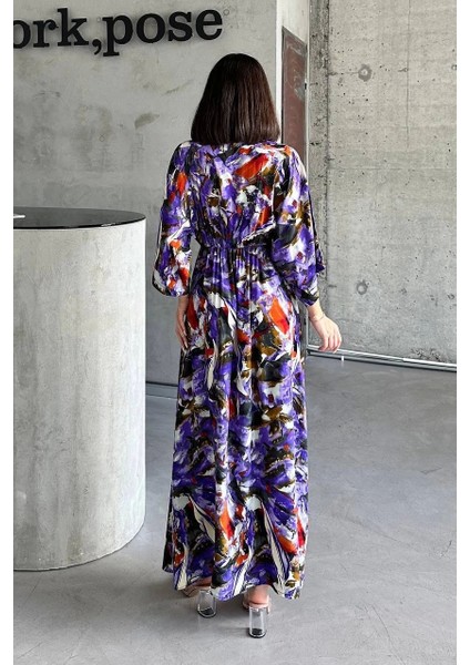 Dokuma Baskılı Yarasa Kol Elbise S8124 modelleri