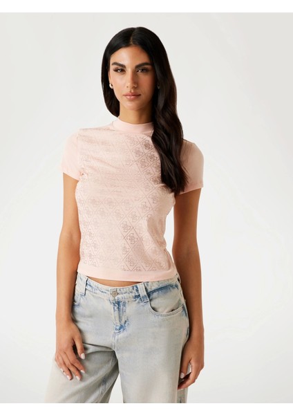 Mock Kadın Bej Slim Fit T-Shirt W4BI26J1314-G6I1