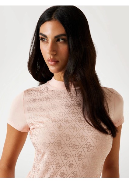 Mock Kadın Bej Slim Fit T-Shirt W4BI26J1314-G6I1 fırsatları