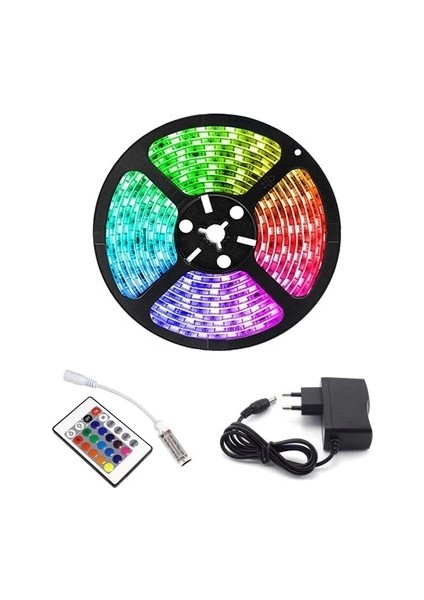 Rgb Şerit 5 Metre 16 Renkli Kumandalı Adaptörlü Çift Taraflı Bant