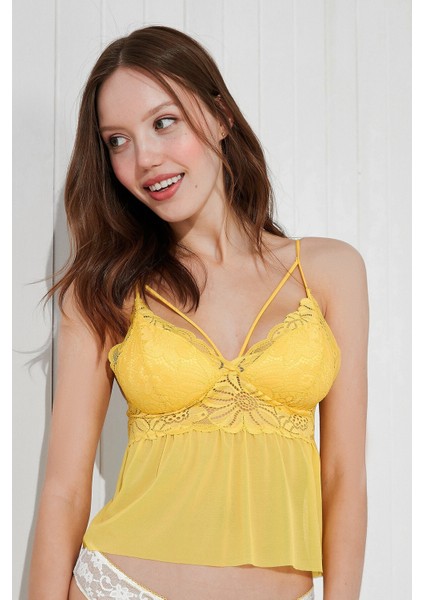 Luna Frill Çiçek Desenli Dantel ve Tül Bralet – Şık ve Konforlu Tasarım, Gün Boyu Rahat Destek