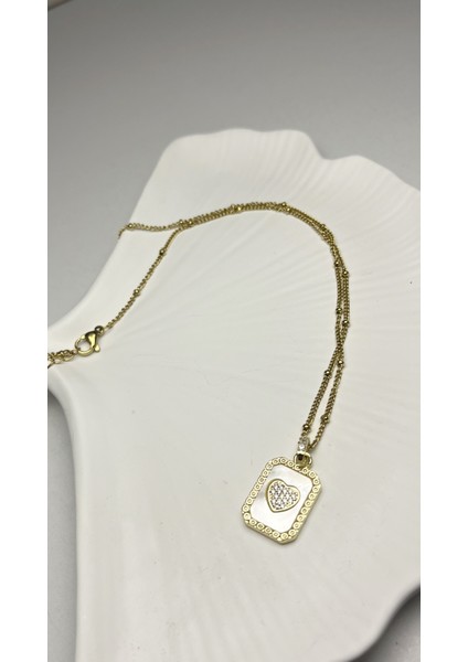 Sedef Üzeri Zirkon Taşlı Altın Kaplama Çelik Kolye fiyatları