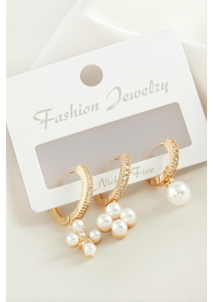 3 Adet Çiçek Inci Zirkon Taşlı Küpe fiyatları