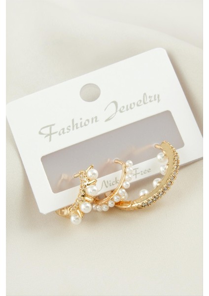 3 Adet Çivi Inci Zirkon Taşlı Küpe fiyatları