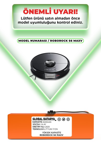Roborock S6 Maxv Uyumlu Akıllı Robot Süpürge Bataryası 14.4V 6400MAH Li-Ion Pil (Yüksek Kapasite) indirimleri