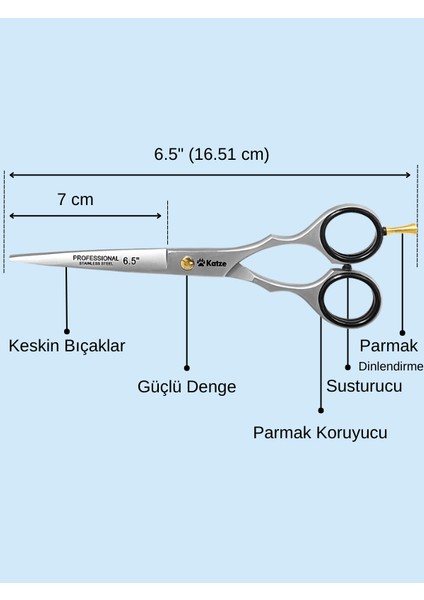 6.5 Inç Pro 1032-65 Çelik Kuaför Makası Saç Sakal Kesim Makası