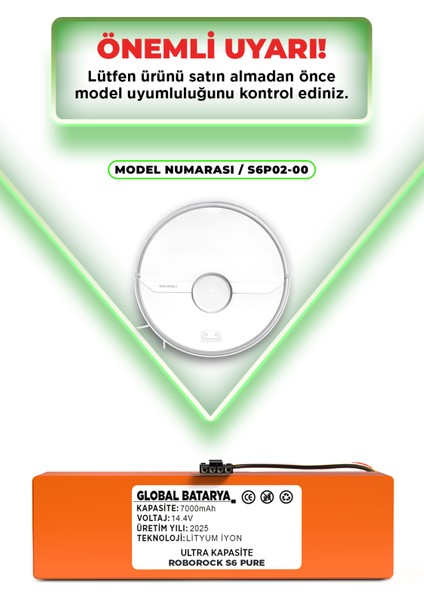 Roborock S6 Pure Uyumlu Akıllı Robot Süpürge Bataryası 14.4V 7000MAH Li-Ion Pil (Ultra Kapasite) indirimleri