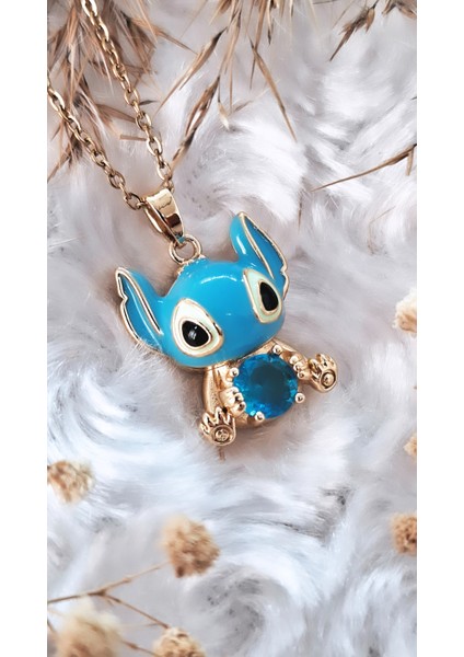 Renkli Mineli Lilo Stitch Çelik Kolye