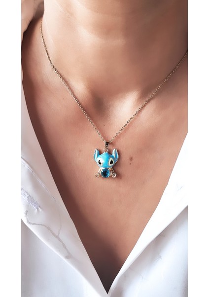 Renkli Mineli Lilo Stitch Çelik Kolye fiyatları