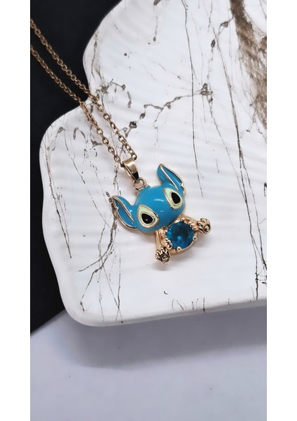 Renkli Mineli Lilo Stitch Çelik Kolye modelleri