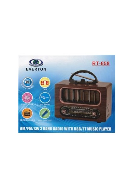RT-658 Bluetooth Fm-Usb-Tf-Aux Şarjlı Nostaljik Radyo fiyatları