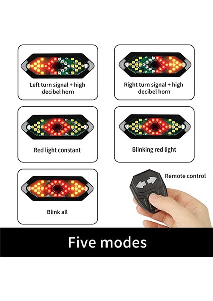 Elektrikli Scooter Dönüş Sinyali, Uzaktan Kumanda Bisikleti LED Yanıp Söner/kuyruk Işığı, Ayarlanabilir Yönlü Dönüş Sinyali Şarj Edilebilir (Yurt Dışından) fırsatları