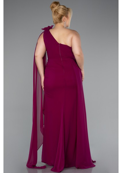 Tek Omuz Yırtmaçlı Uzun Şifon Büyük Beden Abiye ABU5145 fiyatları