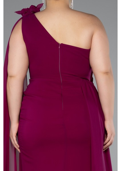 Tek Omuz Yırtmaçlı Uzun Şifon Büyük Beden Abiye ABU5145 fırsatları