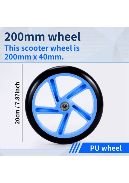 2 Adet Scooter Tekerleği 200 mm Pu Malzeme Tekerleği Kalınlığı 30 mm Abec-7 Rulman Scooter Aksesuarları, Mavi (Yurt Dışından) fırsatları