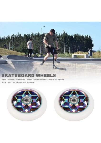 2 Pcs Scooter Aksesuarları 110MM Scooter Tekerlekleri Renkli Pu Tekerlekler Kalın Dublör Araba Tekerlekleri Rulmanlı (Beyaz) (Yurt Dışından) modelleri