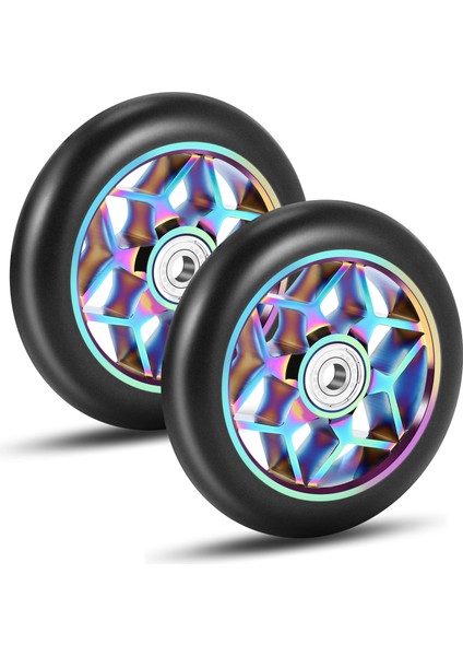 2 Pcs Scooter Aksesuarları 110MM Scooter Tekerlekler Renkli Pu Wheels Kalın Dublör Araba Tekerlekleri Rulmanlı (Siyah) (Yurt Dışından)