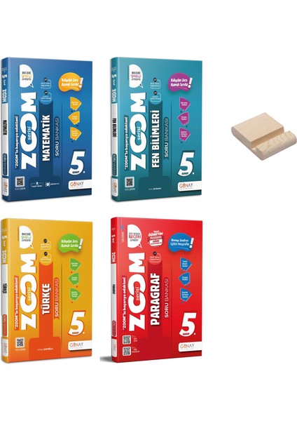 5. Sınıf Zoom Matematik Fen Türkçe ve Paragraf Soru Bankası 4lü Set + Telefon Standı