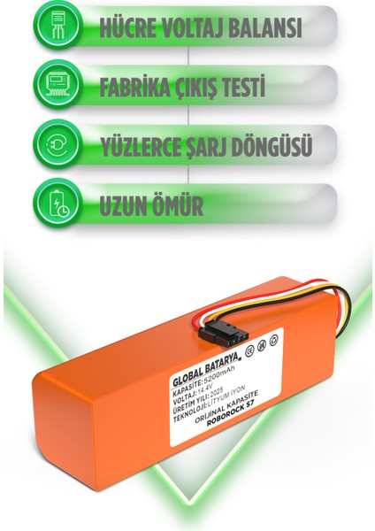 Roborock S7 Uyumlu Akıllı Robot Süpürge Bataryası 14.4V 5200MAH Pil ( Orijinal Kapasite) modelleri