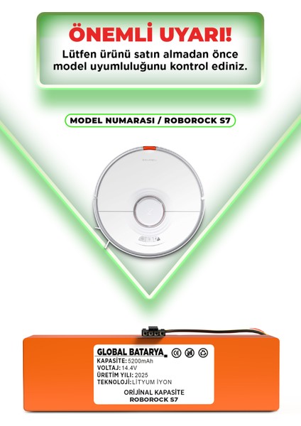 Roborock S7 Uyumlu Akıllı Robot Süpürge Bataryası 14.4V 5200MAH Pil ( Orijinal Kapasite) indirimleri