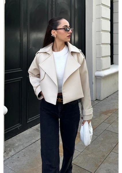 Oversize Ekru Deri Ceket – Rahat Kalıp, Şık ve Modern Tasarım, Günlük ve Özel Kullanıma Uygun fiyatları