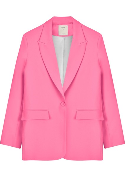 Kadın Rahat Kesim Blazer Ceket – Şeker Pembe, %92 Polyester %8 Elastan, Şık ve Konforlu