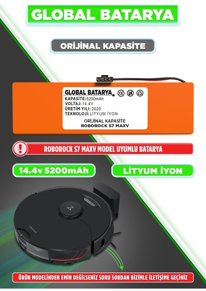 Roborock S7 Maxv Uyumlu Robot Süpürge Bataryası 14.4V 5200MAH Li-Ion Pil (Orijinal Kapasite)