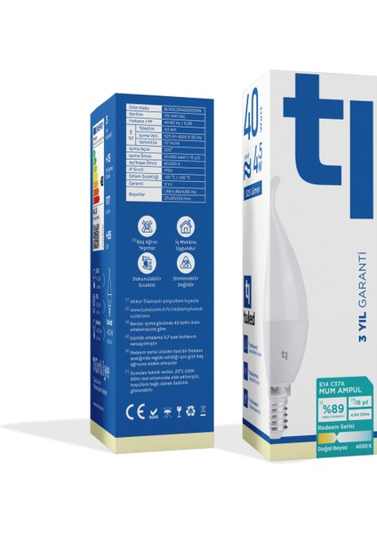 Redeem C37A E14 Mum Ampul, Titreşimsiz, Göz Konforu, Tekli, 525 Lümen, Doğal Beyaz, 4000 Kelvin fiyatları