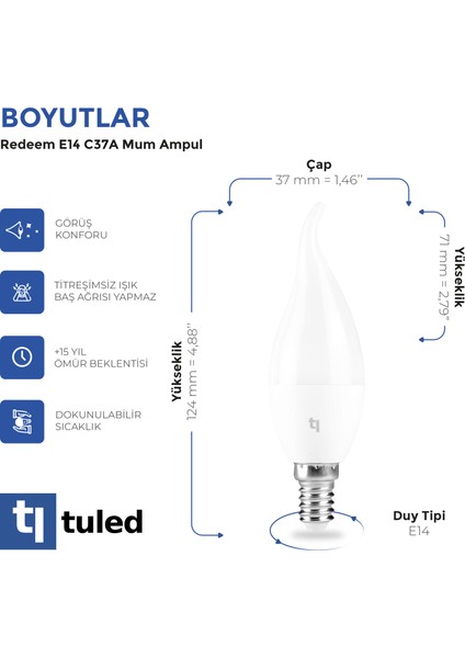 Redeem C37A E14 Mum Ampul, Titreşimsiz, Göz Konforu, Tekli, 525 Lümen, Doğal Beyaz, 4000 Kelvin fırsatları