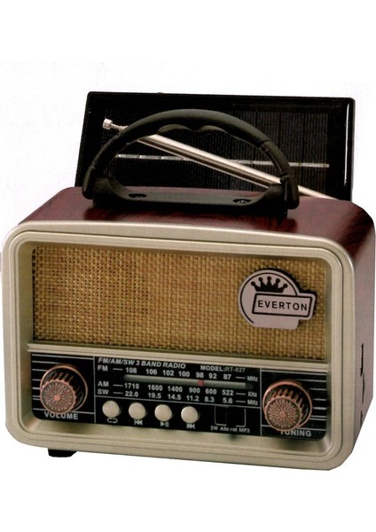 RT-827 Bluetooth-USB-SD-FM Şarjlı Nostaljik Radyo (Solar Güneş Panelli)