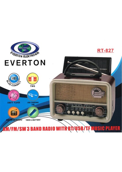 RT-827 Bluetooth-USB-SD-FM Şarjlı Nostaljik Radyo (Solar Güneş Panelli) fiyatları