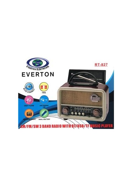 RT-827 Bluetooth-USB-SD-FM Şarjlı Nostaljik Radyo (Solar Güneş Panelli) modelleri