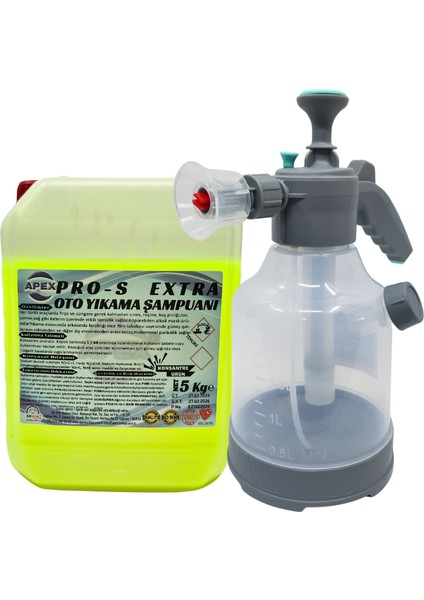 Cilalı Oto Şampuanı 5 kg ve 3 Lt Geniş Hazneli Köpük Pompası Seti ile Araç Köpükleme, Sünger Hediye