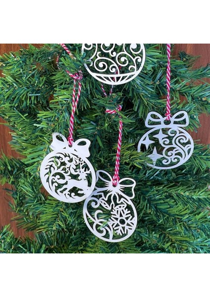 10 Parça Kırmızı Beyaz Ipli Fiyonk Model Ahşap Yılbaşı Ağaç Süsü fırsatları