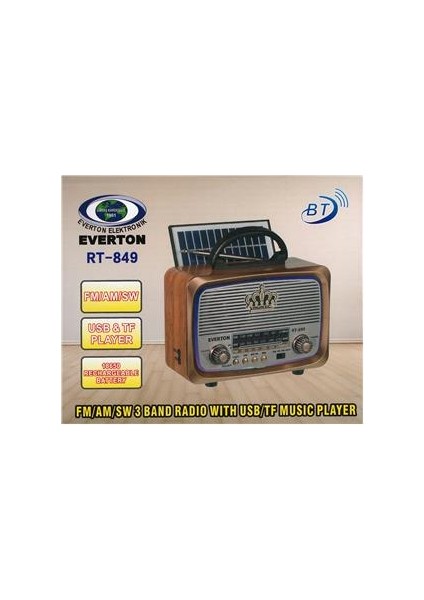 Everton Rt-849 Bluetooth Fm-Usb-Tf-Aux Şarjlı Nostaljik Radyo Güneş Panelli fiyatları