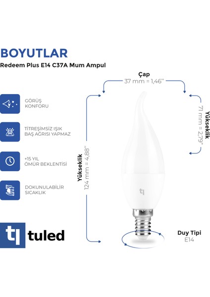 Redeem Plus C37A E14 Mum Ampul, Titreşimsiz, Göz Konforu, Tekli, 604 Lümen, Doğal Beyaz, 4000 Kelvin fırsatları