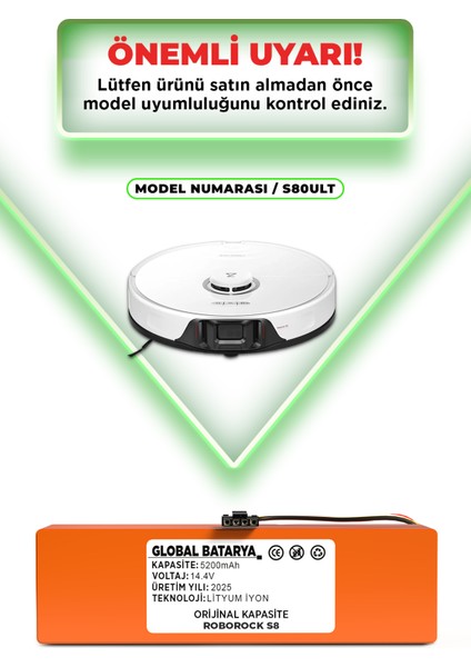 Roborock S8 Uyumlu Akıllı Robot Süpürge Bataryası 14.4V 5200MAH Li-Ion Pil (Orijinal Kapasite) indirimleri