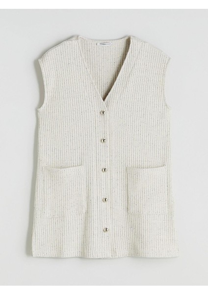 V Yaka Desenli Kadın Yelek (W5)