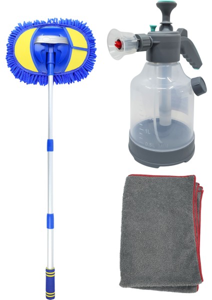3 Lt Basınçlı Köpük Pompası, Mikrofiber Araba Yıkama Fırçası ve Silme Bezi – Araç Köpükleme Seti