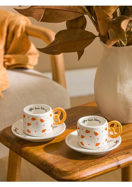 Karişik Baskılı 2 Kişilik Porselen Kahve Fincan Takımı 100 ml (W5)