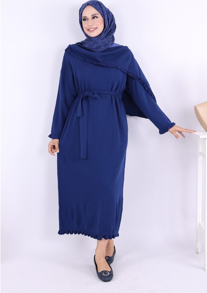 Omuzda Apolet Fırfırlı Triko Elbise 17030 Lacivert