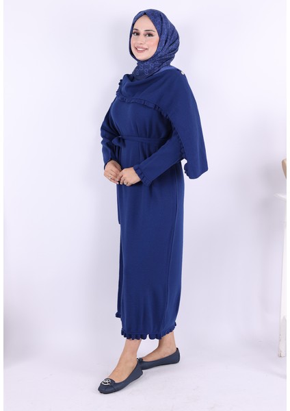 Omuzda Apolet Fırfırlı Triko Elbise 17030 Lacivert fiyatları