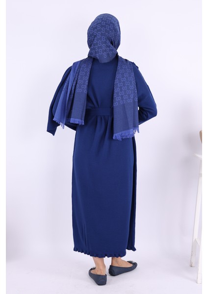 Omuzda Apolet Fırfırlı Triko Elbise 17030 Lacivert modelleri