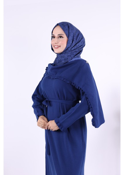 Omuzda Apolet Fırfırlı Triko Elbise 17030 Lacivert fırsatları